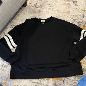 Black Crewneck Sweater with White Stripes